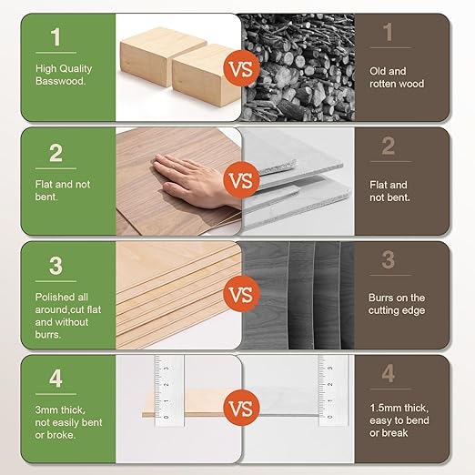 Rowood 6 Pack Maple Plywood 1/4,12x12x1/4inch,6mm Wood Sheets Thin Unfinished Maple Plywood for Laser Cutting and Engraving,DIY Adult Craft Project Kits for Ornaments, Models Drawing,Wood Burning - Image 3