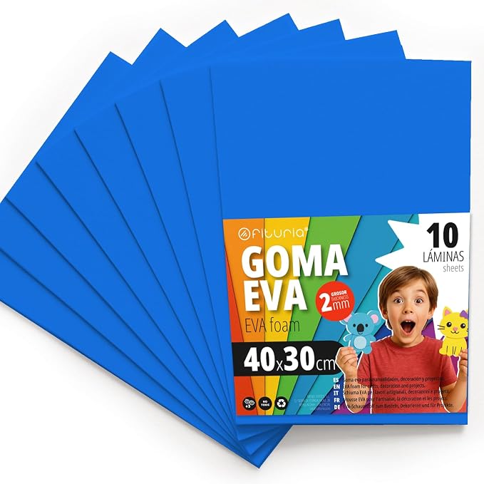 OFITURIA Foam Rubber for Crafts and School Projects, Coloured Foam Ideal for DIY, Decoration, Scrapbooking and Creative Projects, 40 x 30 cm (Light Blue, Pack of 10) by OFITURIA