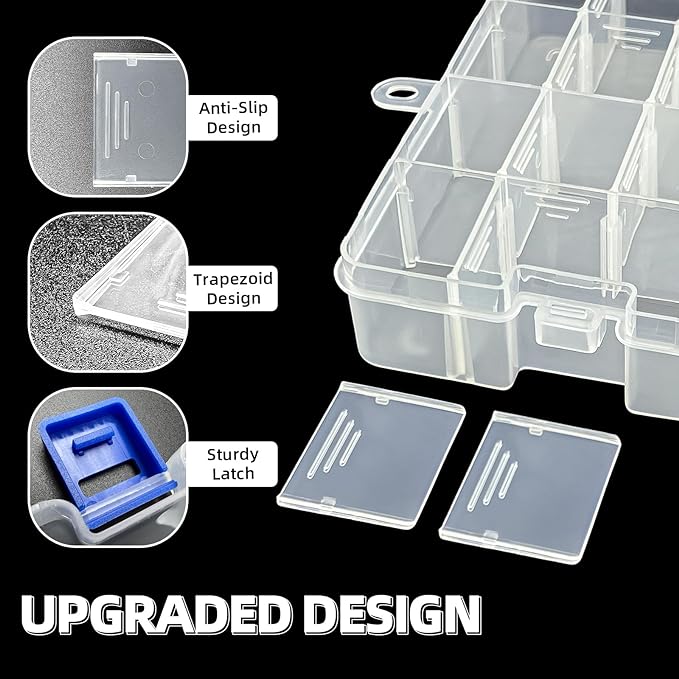 Plastic Organizer Storage Box, Adjustable Divider 34 Grids, 4 Pack | Clear Removable Compartment Storage Box for Jewelry, Beads, Earrings, Fishing Hooks, Craft, Screws, Nails, Small Tools - Image 4