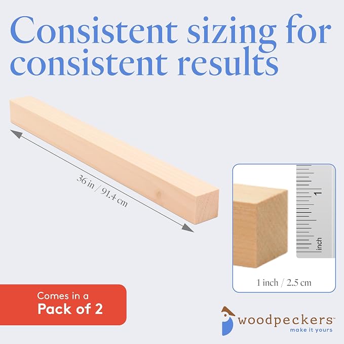 DIY Wooden Square Dowel Rod 1-inch x 36 Pack of 2 Hobby Wood Sticks for Crafts, Wood Trim & Architecture Model Making, by Woodpeckers - Image 5