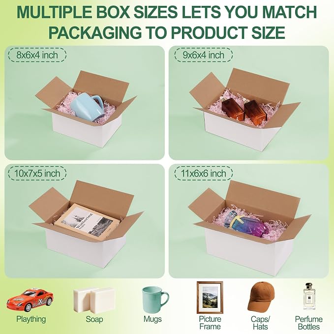MAPVOLUT 43-Piece Assorted Sizes Small Shipping Boxes - White Corrugated Mailing Boxes for Small Business, Packaging, and Gift Shipping - Includes 4 Sizes (8x6x4, 9x6x4, 10x7x5, 11x6x6) - Image 5
