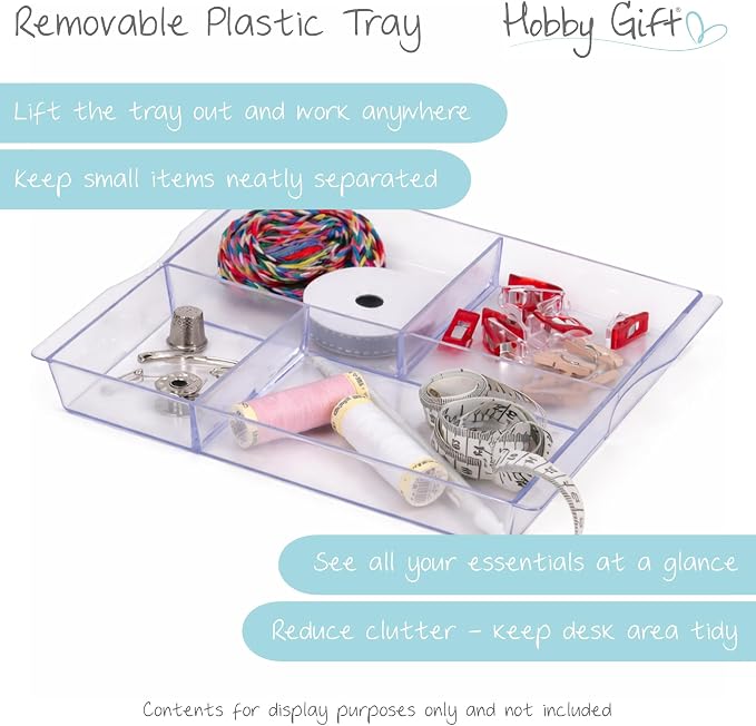 Hobby Gift Large Sewing Box Craft Storage Box with Handle Internal Accessories Tray Pin Cushion and Pocket for Sewing Knitting and Hobby Supplies - Image 6