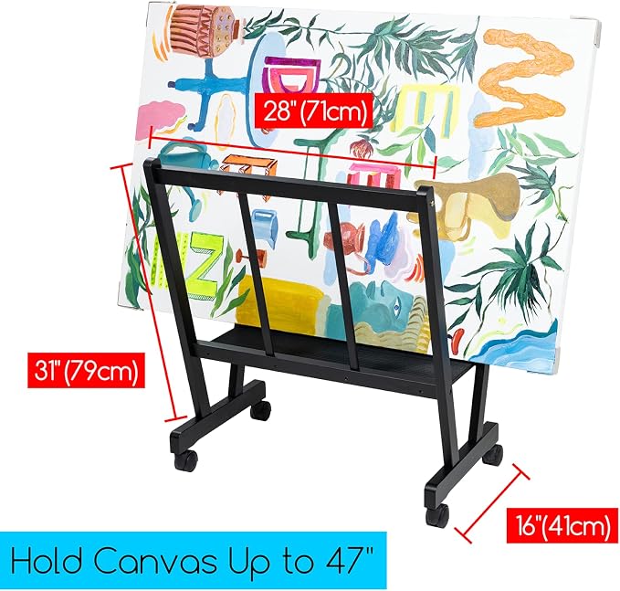 MEEDEN Art Display Print Rack: Artist Storage Rack with Castors for Canvas Organizer - Beech Wood Large Drying Racks for Prints Artworks Panels Posters Stand Art Shows & Galleries - Black - Image 2