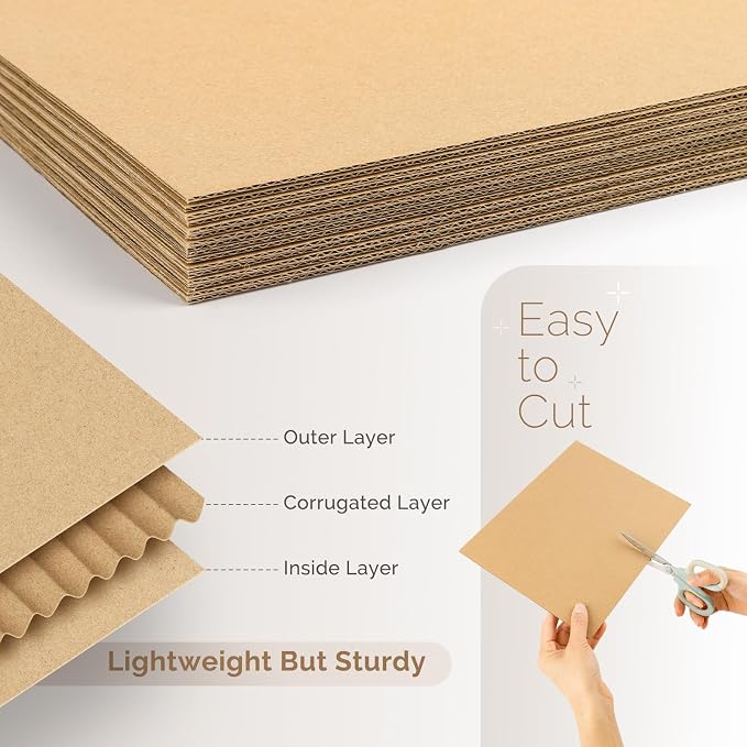 Golden State Art 50 Pack 5x7 Inch Corrugated Cardboard Sheets 2mm Inserts | Brown Flat Cardboard Inserts, Layer Pads, For Packaging, Shipping, Mailing Divider or DIY Crafts - Image 3