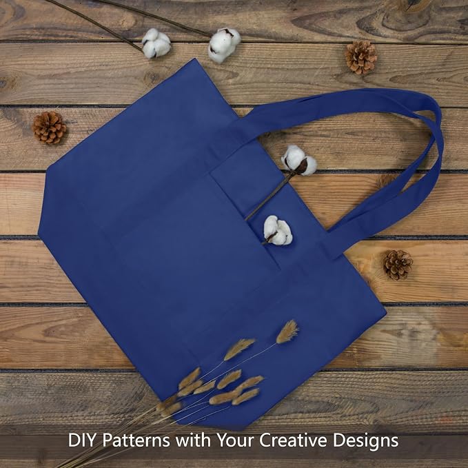 TOPDesign 30-Pack Canvas Tote Bags with an External Pocket, Reusable Grocery Shopping Bags, Top Zipper Closure, Daily Essentials (Blue) - Image 3