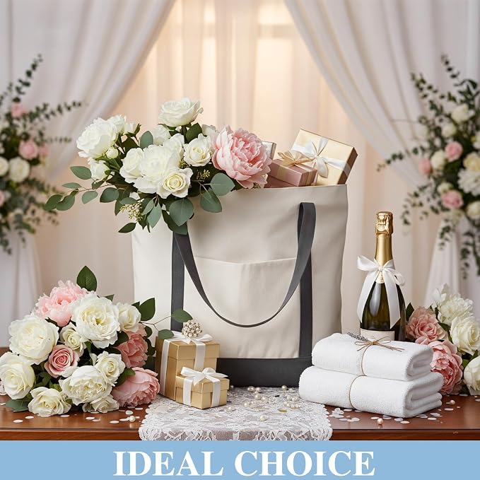 4 Pcs Large Canvas Tote Bags Bulk with Top Zipper Closure, Reusable Grocery Shopping Bags, Bachelorette Party DIY Gifts (21" X 15" X 6",Grey) - Image 6