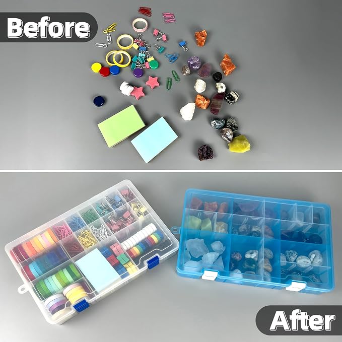 Plastic Organizer Storage Box, Adjustable Divider 34 Grids, 4 Pack | Clear Removable Compartment Storage Box for Jewelry, Beads, Earrings, Fishing Hooks, Craft, Screws, Nails, Small Tools - Image 6