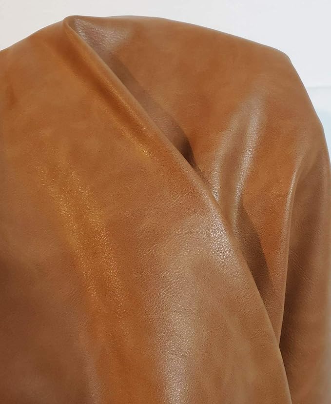 Cognac Tan Soft Faux Vegan PU {Peta Approved Vegan} Leather by The Yard Synthetic Pleather 0.9 mm Nappa Yards (360 inch Wide x 54 inch) Soft Smooth Upholstery (Cognac Tan, 10 Yards (360"x54")) by NATLeathers