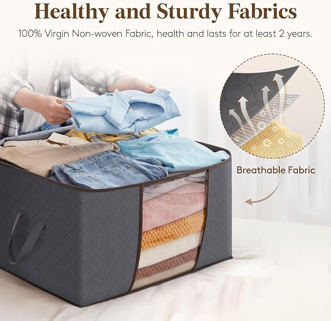 Lifewit 90L Large Storage Bags, 6 Pack Closet Organizers and Storage, Clothes Storage Bins with Lids, Foldable Storage Containers with Reinforced Handles for Clothing, Blanket, Bedding, Comforter Gray - Image 5