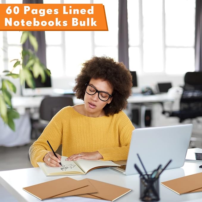 100 Pcs A5 Journals Notebooks Bulk,Brown,Unlined | Kraft Softcover Small Notebooks 5.5 Inch x 8.3 Inch Notepads with 60 Page 30 Sheet for Writing Sketch Travel Office Supplies - Image 6