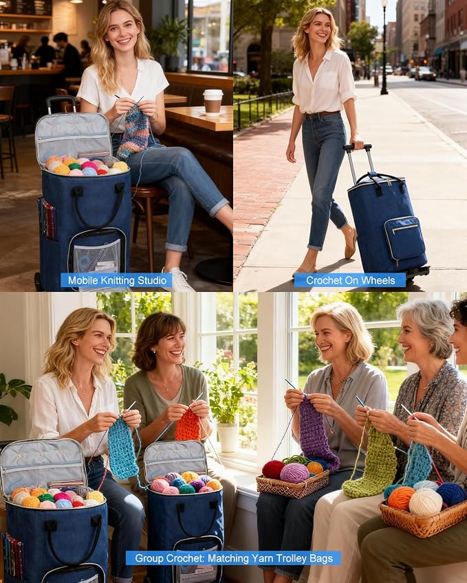 Coopay Portable Crochet Bag, Extra Large Yarn Storage for Crochet Accessories and Supplies, Yarn Bags with Wheels and Telescoping Handle, Durable Knitting Bag for Craft Enthusiasts - Image 6