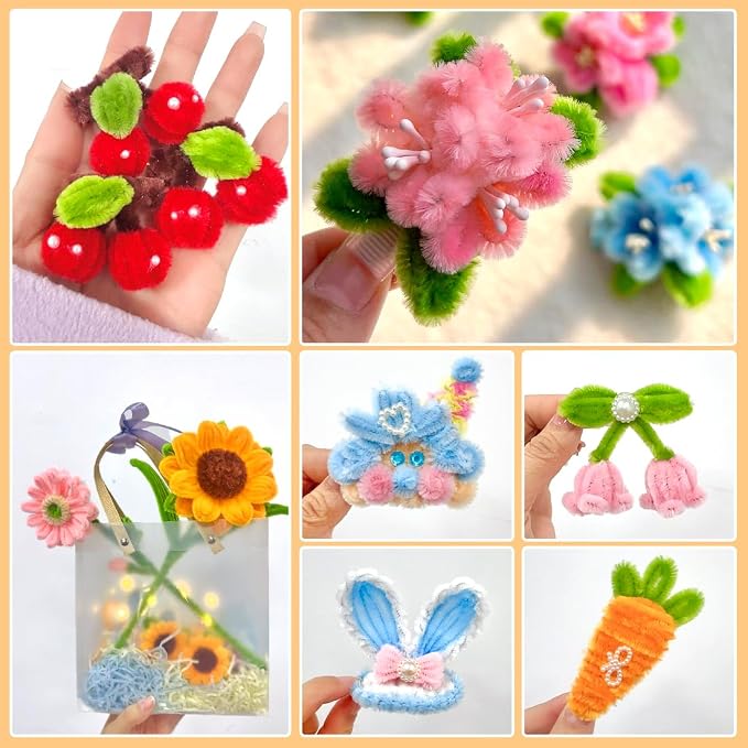 AIZANYU 1200pcs Pipe Cleaners Bulk. 24-Color Chenille Stems for Craft. Art Supplies for Flowers. Flower Making Manual Included - Image 7