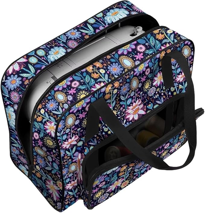 Sewing Machine Case Portable Sewing Machine Carrying Bag Large Capacity Storage Bag Universal Sewing Machine Organizer Bag, Hippie Flower Lotus Blue - Image 7