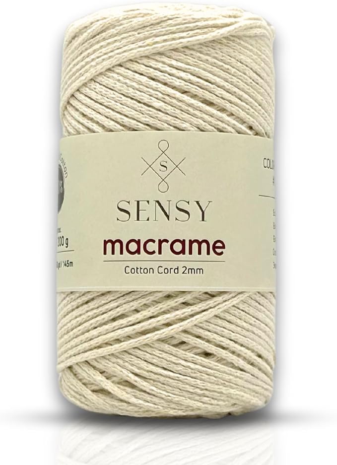 S Sensy 2mm Cotton-Vegan Recycled Macrame #3 Light Cord Ecru 159 Yards 7 Oz by SSENSY