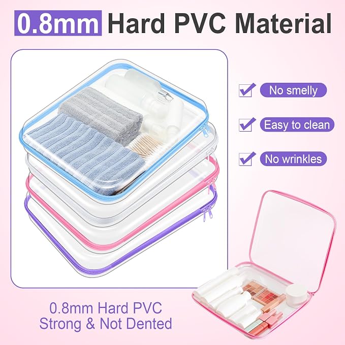 4 Pcs Hard Clear Zipper Case Makeup Bags Plastic Zipper Pouch Transparent Storage Box Containers for Cosmetics, Snacks, Building Blocks, Puzzles(Clear,13.8 x 11.8 x 2 in,Multicolor) - Image 4