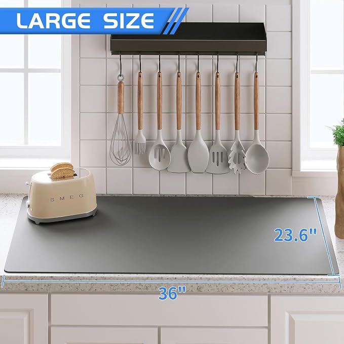 Warome Silicone Mats for Kitchen Counter, 36"X 23.6" Heat Resistant Mats for Countertop, Extra Large Silicone Countertop Protector Mat, Nonstick Counter Mat For Baking/Pastry/Crafts-Gray - Image 4