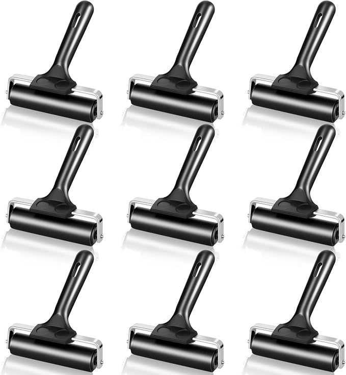 9 Pack 4 Inch Rubber Brayer Roller Hard Rubber Rollers for Crafting Printing Printmaking Wallpaper Inking Stamping Gluing by DERTE