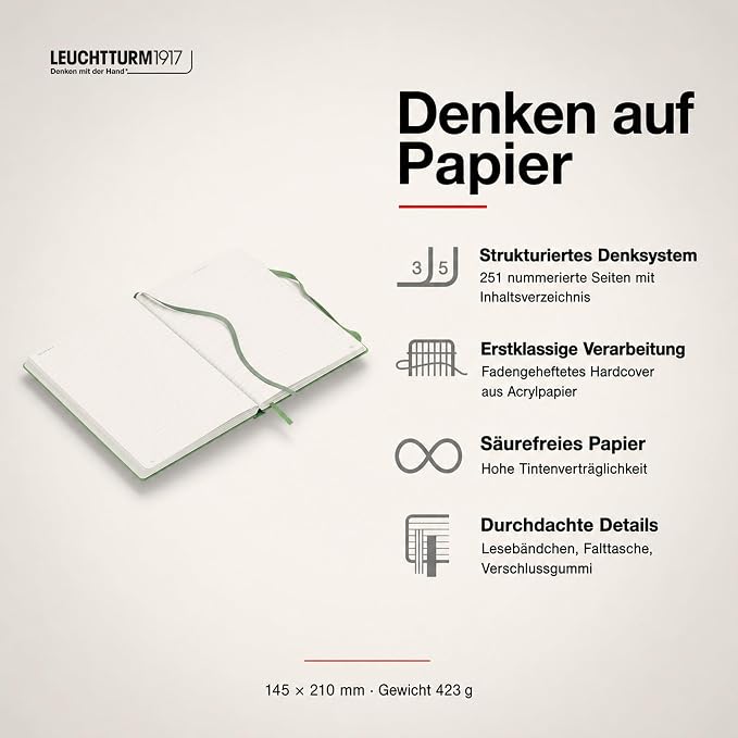 LEUCHTTURM1917 - Notebook Hardcover Medium A5-251 Numbered Pages for Writing and Journaling (Sage, Ruled) - Image 2