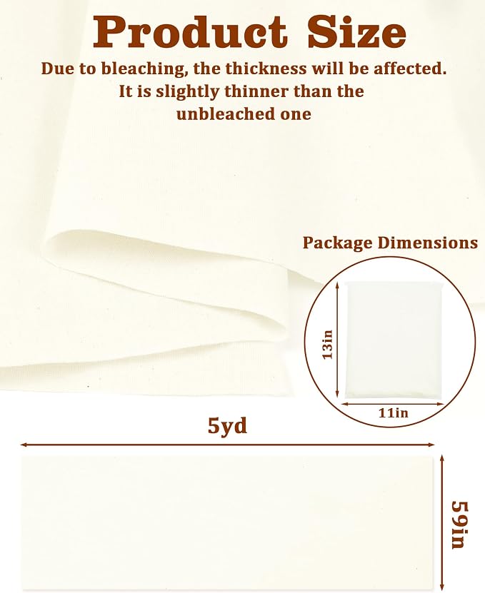 FIVEIZERO 100% Cotton Muslin Fabric by The Yard,59in x 5yd Cream Bleached Cotton Muslin Cloths–Medium Weight Beige Calico Fabric for Sewing,Quilting,Embroidery,Crafts & Apparel Projects | 59in x 5yd Muslin Cloth;Medium Weight Draping Fabrics for Sewing... - Image 2