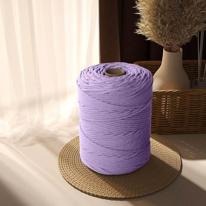 ZUEXT Macrame Cord, Light Violet, 5mm x 328yds Cotton String Macrame Yarn | Natural Handmade, 4 Strands Twisted Cotton Rope, for Craft Wall Hanging Weaving Tapestry Dream Catchers Hanger DIY Gift, 300m - Image 7