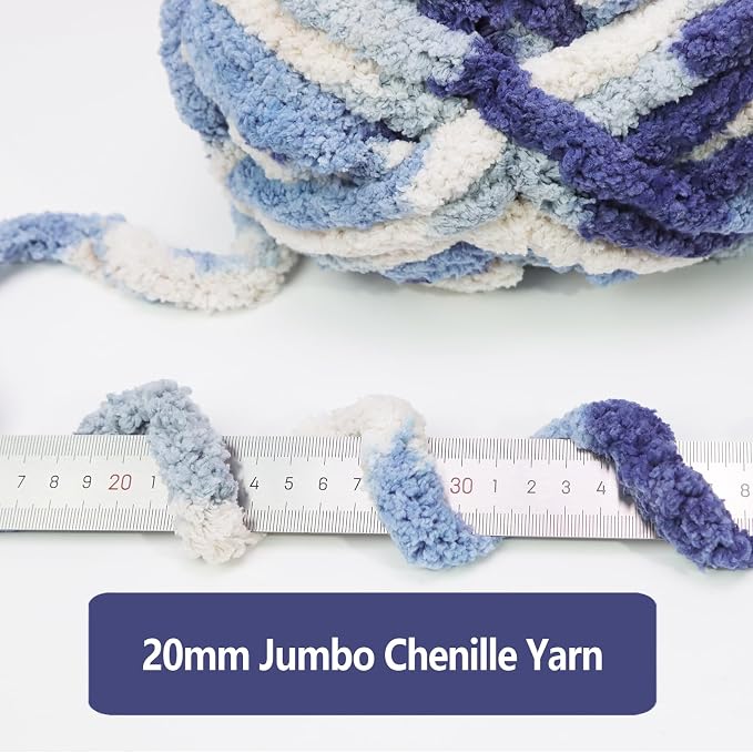 8 Pack Giant Chunky Yarn for Crocheting/Hand Knitting, Extra Thick Blanket Yarn, Colorful Fluffy Plush Fuzzy Chenille Yarn-1 Pack of 8oz-(Blue,Light Blue,White) - Image 5
