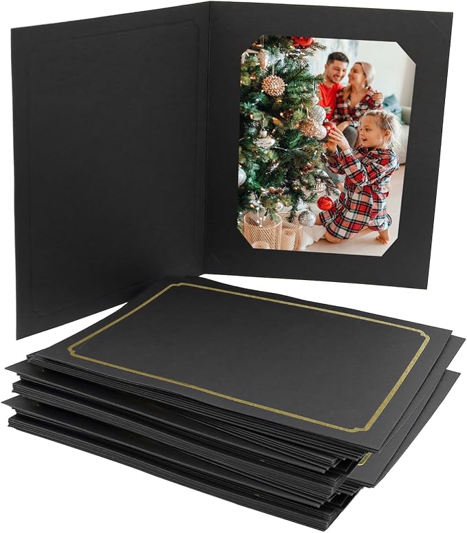 Golden State Art 50 Pack, Black with Gold Lining, Cut Corner Photo Folders for 6x8/8x10 Pictures, Perfect for Weddings, Birthdays, Christmas, Graduation, and Special Events by GoldenStateArt