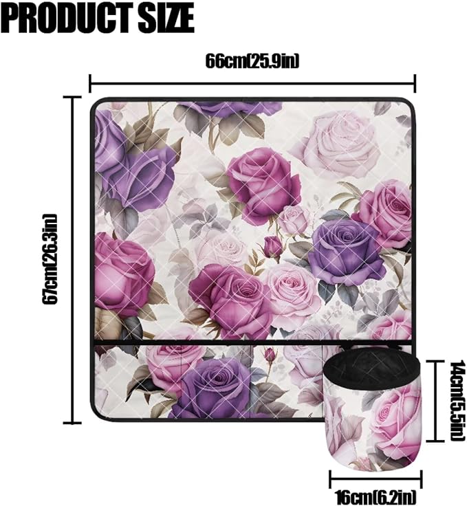 Purple Rose Sewing Machine Mat & Dust Cover, Set of 2 Muffling Dust Resistant Sew Machine Mat with Pockets for Sewing Accessories Home Decoration Machine Washable - Image 4