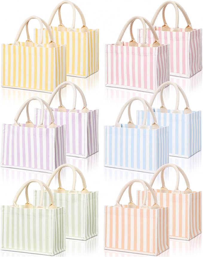12 Pcs Burlap Tote Bag Mini Jute Reusable Bag with Handles Small Blank Canvas Gift Waterproof for Wedding Beach DIY by Cunno