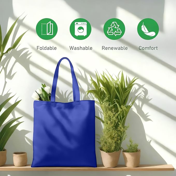 1 Pack Canvas Tote Bags With Handle, Canvas Shopping Bag, Blue | 14 x 15-inch Natural Canvas Bags for Work, DIY, Shopping - Image 4