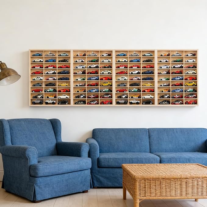 for Hotwheels Wooden Display Case 108 Space 1/64 Scale Toy Car Display Case Fit for Hotwheels Wall Mount Wooden Storage Display Shelf for Toy Cars Model Car Display Organizer Fit for Matchbox Diecast