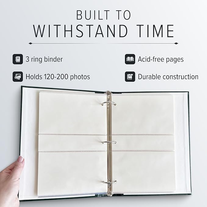 Gallery Leather Slimline Photo Album for 4x6 Pictures with Slip-In Pockets | and Writing Space Holds 120 Photos Premium Bonded Leather 3-Ring Binder, Made in USA, Acadia Burgundy - 11.75" x 8" - Image 6