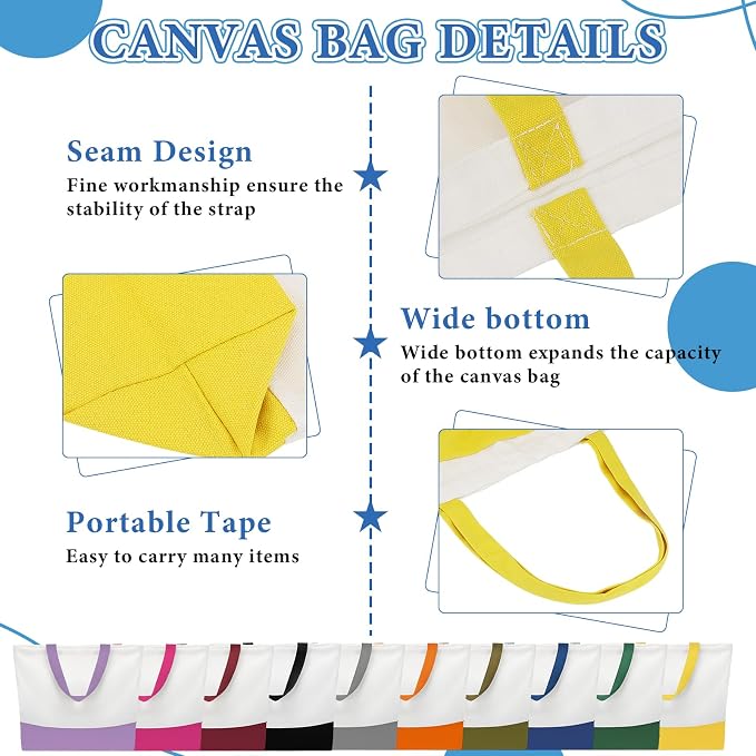 20 Pcs Large Canvas Tote Bag and Makeup Bags Bulk ReusableTote | Sublimation Blank Grocery Shopping Bags and Zipper Cosmetic Bags for Women DIY Craft Gift Travel Supplies, 10 Colors - Image 5