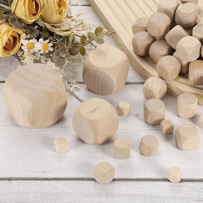 uxcell 20 Pcs Blank Wooden Dice, 40mm/1.57inch Unfinished Wooden Cube Rounded Corners Square Block for DIY Craft Projects - Image 4