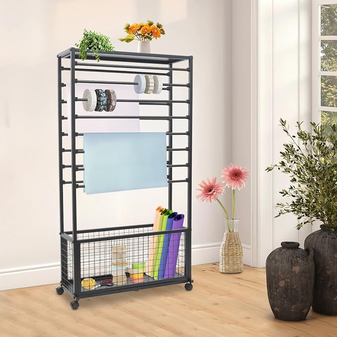 Ribbon Holder Organizer Rack, 16-Layer Ribbon Holder with Wheels | Double-Sided 16-Layer Ribbon Holder with Wheels, Wrapping Paper Ribbon Display Rack Storage Shelf for Craft Room by Venionwa