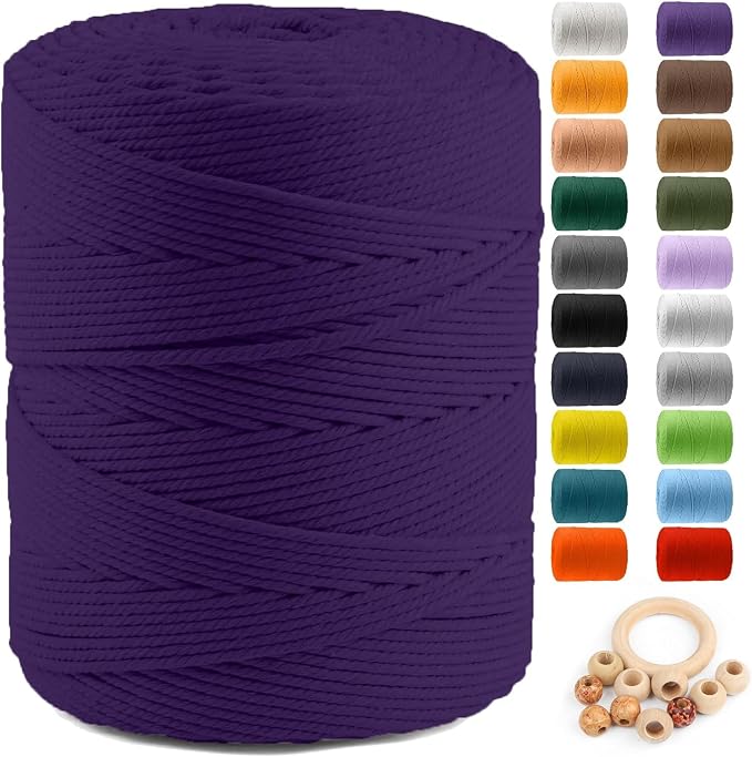 ZUEXT Macrame Cord, Dark Violet, 4mm x 547yds Cotton String Macrame Yarn | Natural Handmade, 4 Strands Twisted Cotton Rope, for Craft Wall Hanging Weaving Tapestry Dream Catchers Hanger DIY Gift, 500m by ZUEXT