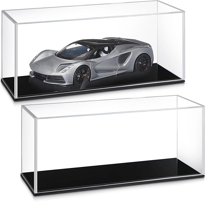 2 Pcs 1:24 Clear Acrylic Model Car Display Case | Acrylic Display Boxes for Vehicle Model Thick Model Car Case Dustproof Showcase with Black Base for Collectibles Memorabilia by Juexica