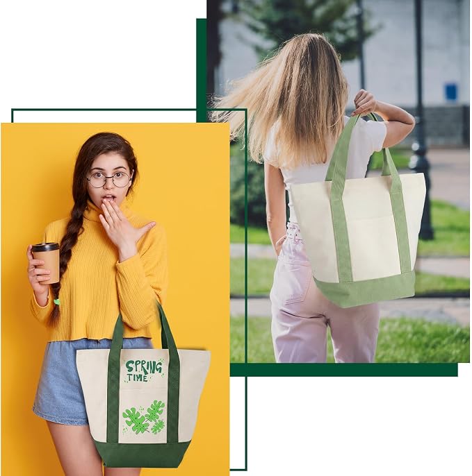 Eccliy 12 Pcs Mini Canvas Tote Bags 13" x 11" x 6" Small Tote Shopping Bag Bulk with Pocket Handle Blank Heavy Duty Reusable Canvas(Sage Green Series) - Image 2