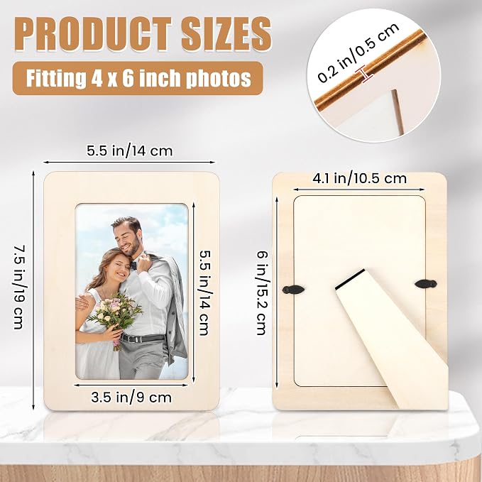 Fovths 12 Pieces Wooden Picture Frames for Crafts Unfinished Solid Wood Photo Frames for 4 x 6 Photos Standing Pictures Frame with PVC Film for DIY Art Crafts Paintings Home Decor - Image 2