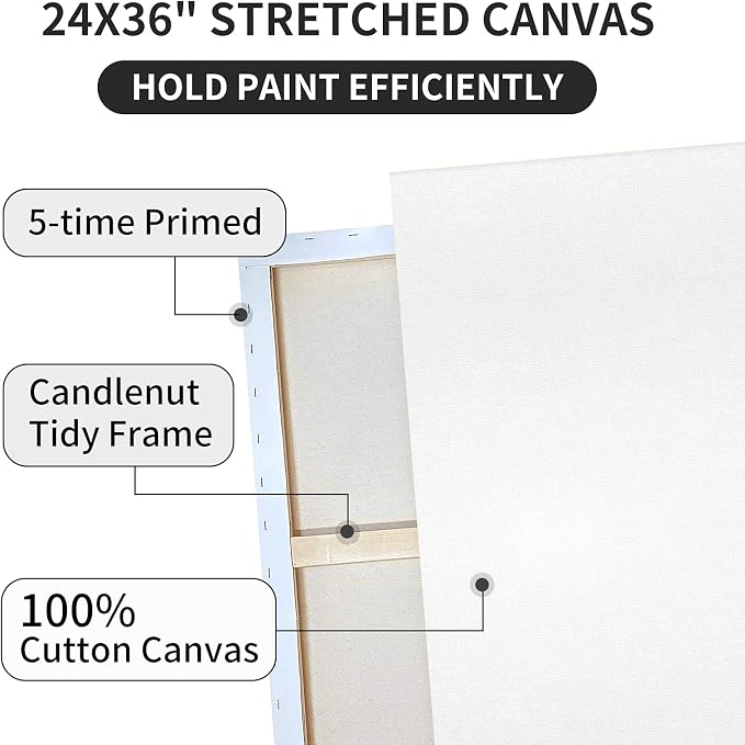 Pre Stretched Canvases for Painting 24x36 2 Pack Large Blank Canvas Boards for Acrylic Pouring and Oil Painting, 100% Cotton, 5-Time Gesso Primed - Image 3