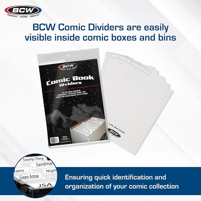 BCW Comic Dividers - 25 White + 1 Printed Index Divider | Archival Polyethylene Plastic | Organize Comics in Storage Boxes | Write-On Index Tab - Image 2