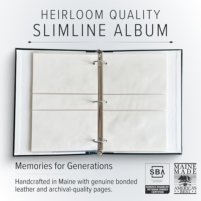 Gallery Leather Slimline Photo Album for 4x6 Pictures with Slip-In Pockets | and Writing Space Holds 120 Photos Premium Bonded Leather 3-Ring Binder, Made in USA, Acadia Burgundy - 11.75" x 8" - Image 2