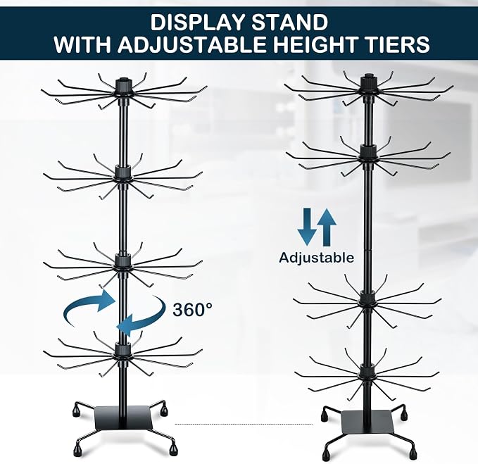 BBTO 2 Pcs Rotating Display Stand Jewelry Display Rack with Hooks Metal Earrings Stand for Vendors Necklace Bracelet Selling(Black,37.4 x 15.8 Inch) - Image 4