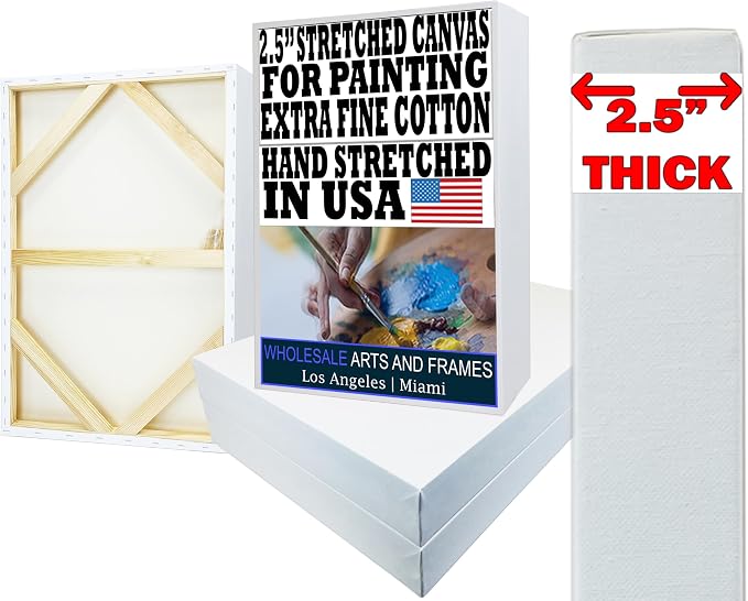 Stretched Canvas for Painting 24x36 10PK 2.5" Extra Fine Smooth Portrait Cotton Canvas 13 Oz Stretched Large Canvases for Painting 24 x 36 Bulk Canvas Value Pack.Blank 36x24 Canvases Universal Primed by WHOLESALEARTSANDFRAMES