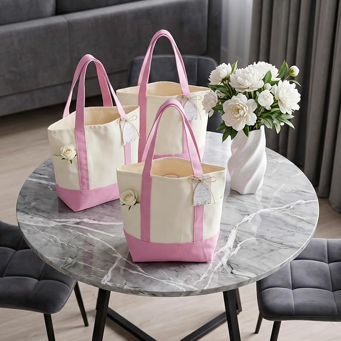 Shinylin Mini Canvas Tote Bags with 2 Pockets | Bulk Small Sublimation Canvas Tote, Reusable Grocery Bag for Women, DIY Craft - Image 3