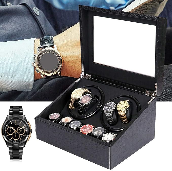 Watch Box, Luxury Auto Rotation Watch Winder Box, 4+6 Watch Storage Display Case Box Holder for Men, Best Gift for Thanksgiving Day Christmas, Black - Image 2