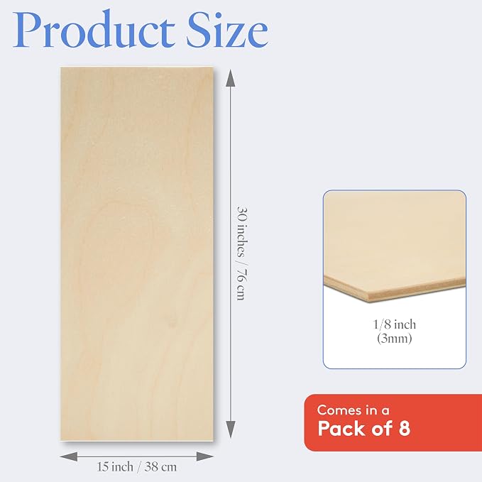 Baltic Birch Plywood 3 mm, 1/8 Inch Craft Wood, B/BB Grade, Stronger Than Basswood Sheets or Balsa Wood, Perfect for Laser, CNC Cutting, Wood Burning, by Woodpeckers (8, 15" x 30") - Image 2