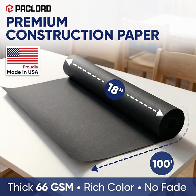 Black Construction Paper Roll 18" x 100 ft – Made in USA – 18" Bulletin Board Paper for Classroom & School, Teachers & Kids - Image 2