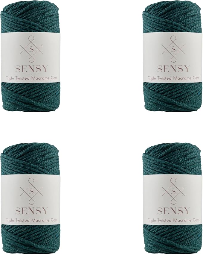 S Sensy 3mm Triple-Recycled Cotton Macrame Cord 4 Pack Forest Green 82yds by SSENSY