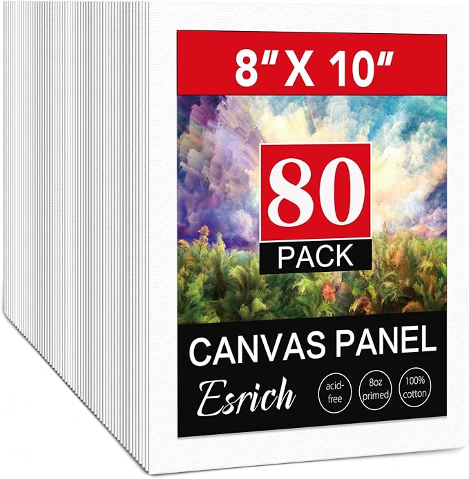 ESRICH 8x10 Canvas for Painting, 80 Pack Blank Painting Canvas, Primed Cotton Canvas Boards for Painting for Oil Paint, Watercolor, Acrylic Paint, Gouache and Tempera. by ESRICH