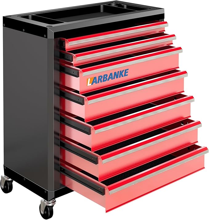 7-Drawer Rolling Tool Chest with Wheels&Lock,Special Link Buckle | 360° Swivel Casters, Locking System, Waterproof Top, Anti-scratch Drawer Liner,Connecting Rods for Vertical Stacking by LARBANKE